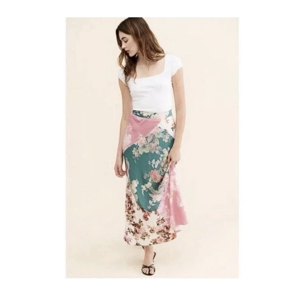 Kachel X Anthropologie‎ Mixed Print Slip Skirt Patchwork Boho Women's Sz 24W